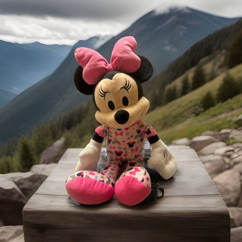 Vintage Disney Minnie Mouse 19" Plush PINK Bow Stuffed Animal Pajama Doll Mickey